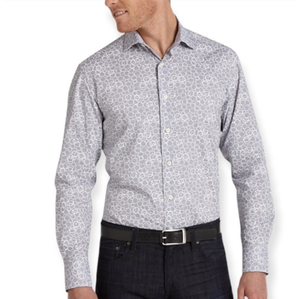 Tallia Gray Geometric Circles Modern Fit Sport Shirt Size Medium - Picture 1 of 16